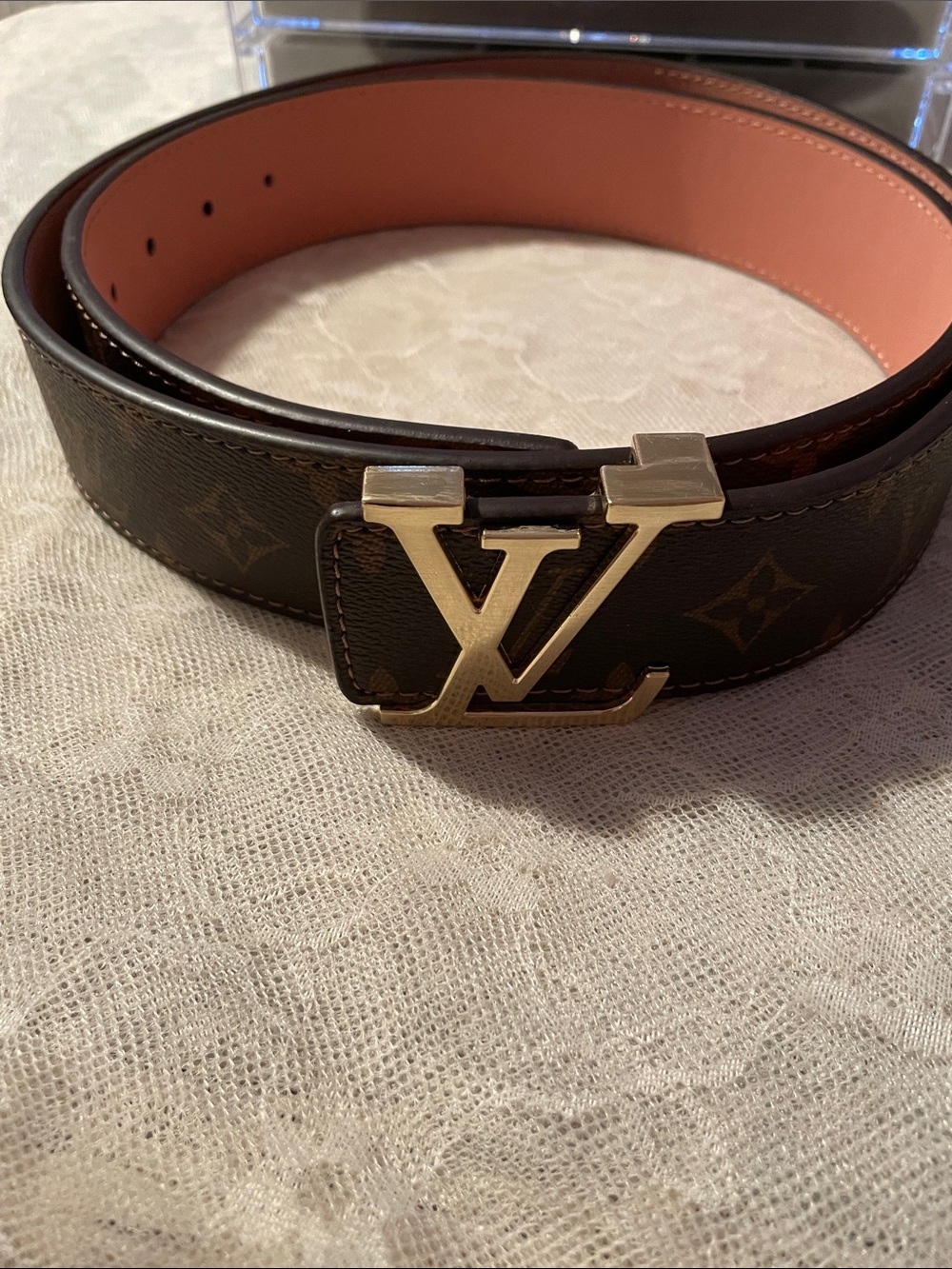 Louis Vuitton Monogram Belt with Pink Lining and Gold LV Buckle